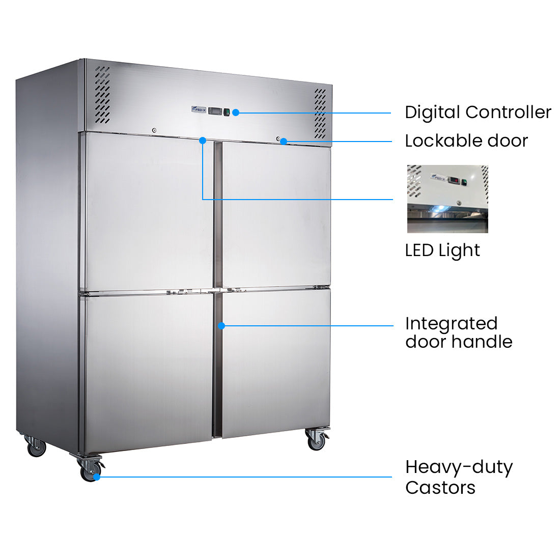 FED-X XURF1200S2V - Split Four Door Stainless Steel Upright Freezer 1340mm 1236L - image 3