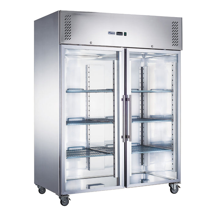FED-X XURC1410G2V - Two Glass Door Stainless Steel Upright Fridge 1480mm 1410L