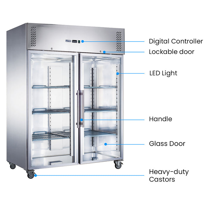 FED-X XURC1410G2V - Two Glass Door Stainless Steel Upright Fridge 1480mm 1410L - image 3