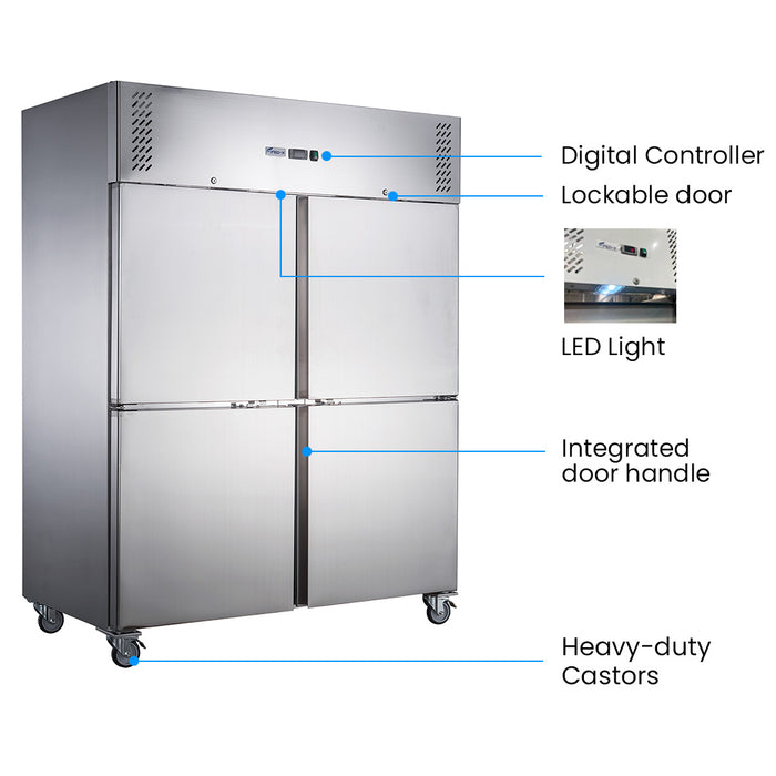 FED-X XURF1410S2V - Split Four Door Stainless Steel Upright Freezer 1480mm 1410L - image 3