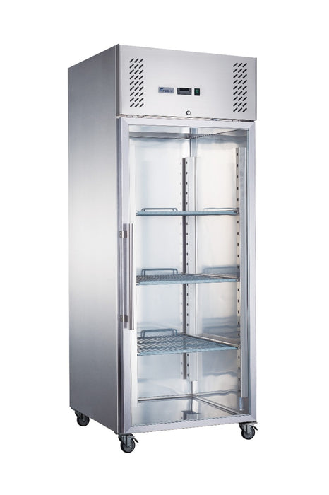 FED-X XURC600G1V - Glass Door Stainless Steel Upright Fridge 680mm 618L