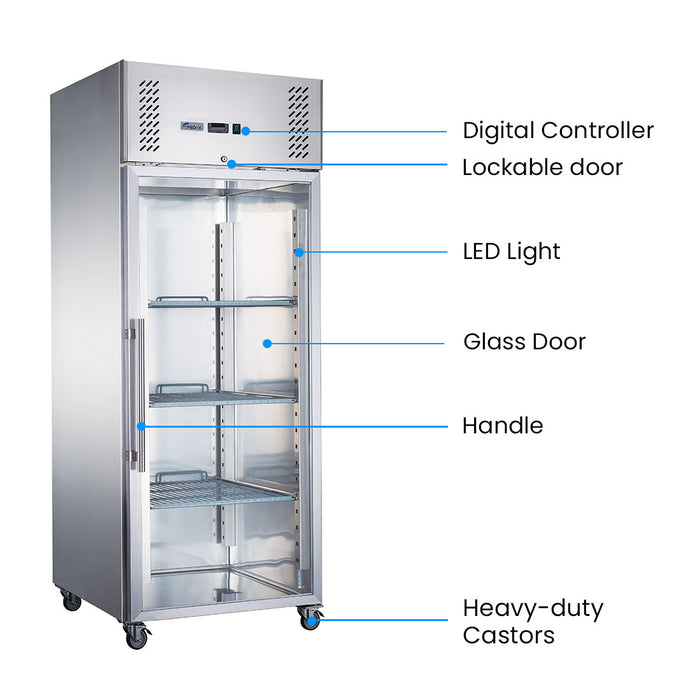 FED-X XURC600G1V - Glass Door Stainless Steel Upright Fridge 680mm 618L - image 3