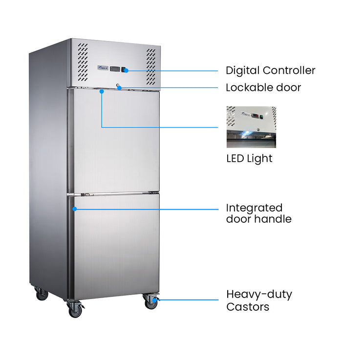FED-X XURF600S1V - Split Two Door Stainless Steel Upright Freezer 680mm 618L - image 4