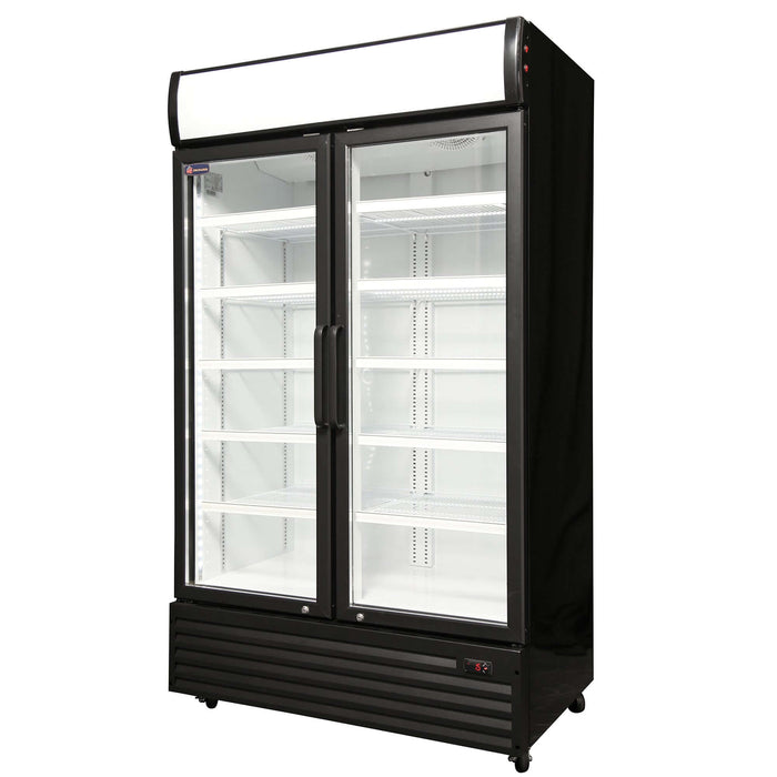 Crusader CCE1130BLK - Double Glass Door Display Fridge Black