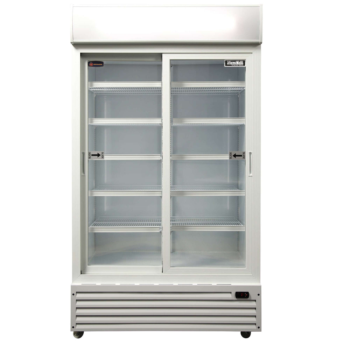 Crusader CCE1130S - Double Sliding Glass Door Display Fridge White
